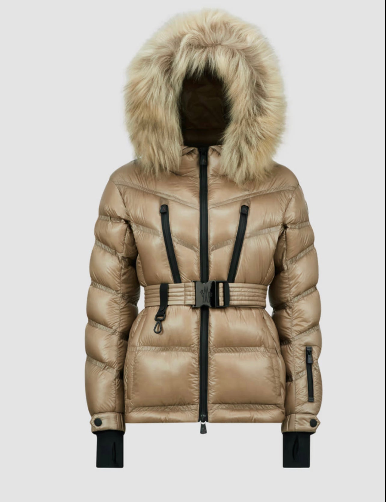 MONCLER DONNA CORTO CINTA LOGO PELLICCIA BEIGE