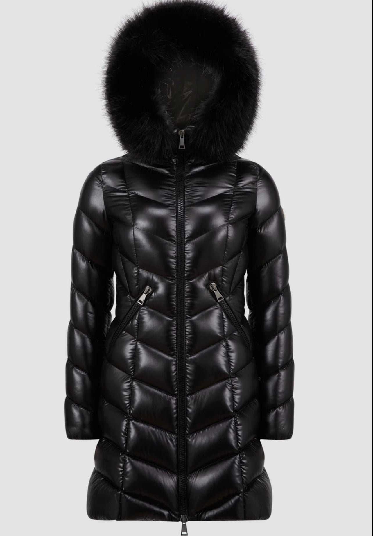 MONCLER DONNA LUNGO NERO LUCIDO PELLICCIA