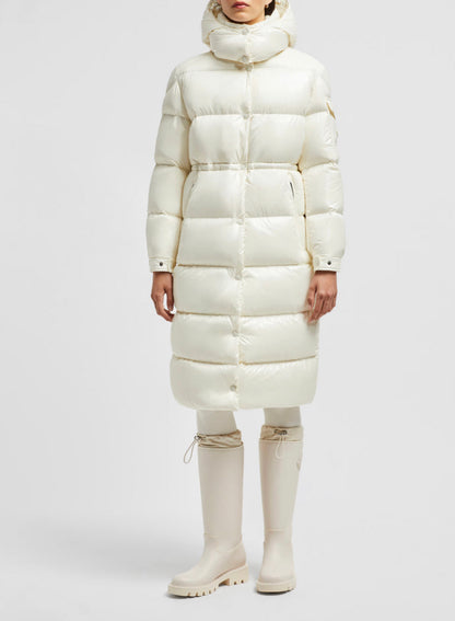 MONCLER DONNA BIANCO LUNGO  CON CAPPUCCIO