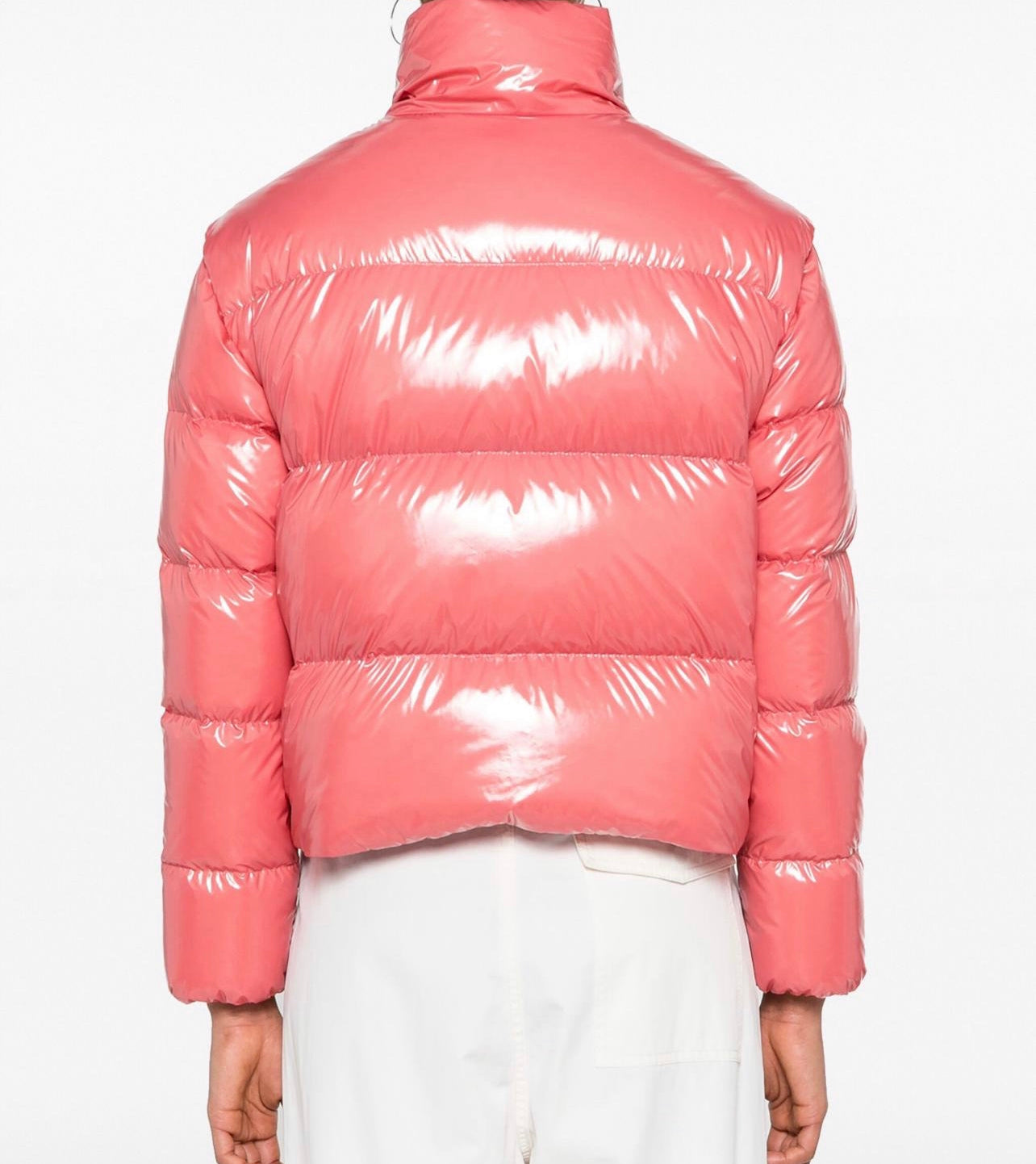 MONCLER DONNA CORTO ROSA LUCIDO LOGO PETTO