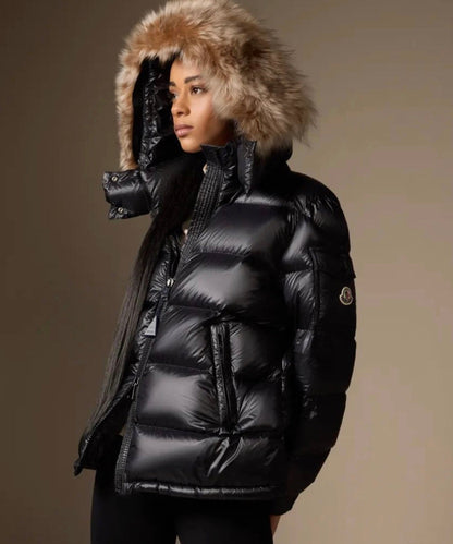 MONCLER DONNA NERO CON PELLICCIA BEIGE